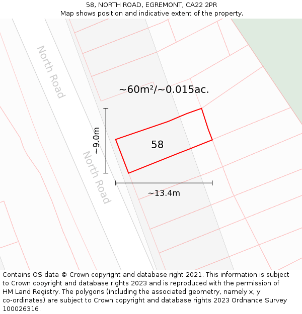 58, NORTH ROAD, EGREMONT, CA22 2PR: Plot and title map