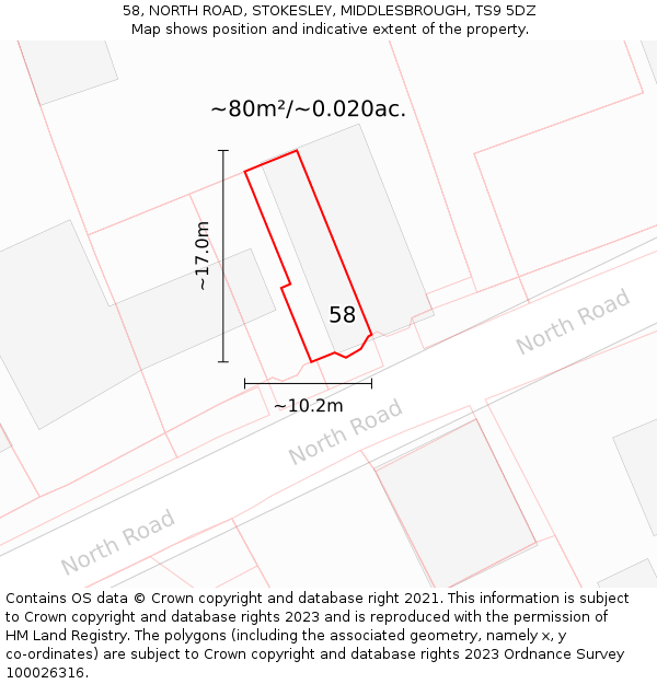58, NORTH ROAD, STOKESLEY, MIDDLESBROUGH, TS9 5DZ: Plot and title map