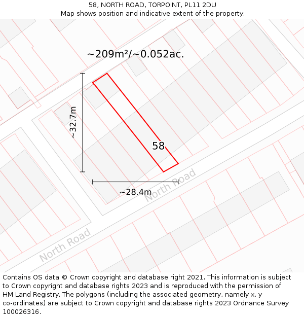 58, NORTH ROAD, TORPOINT, PL11 2DU: Plot and title map