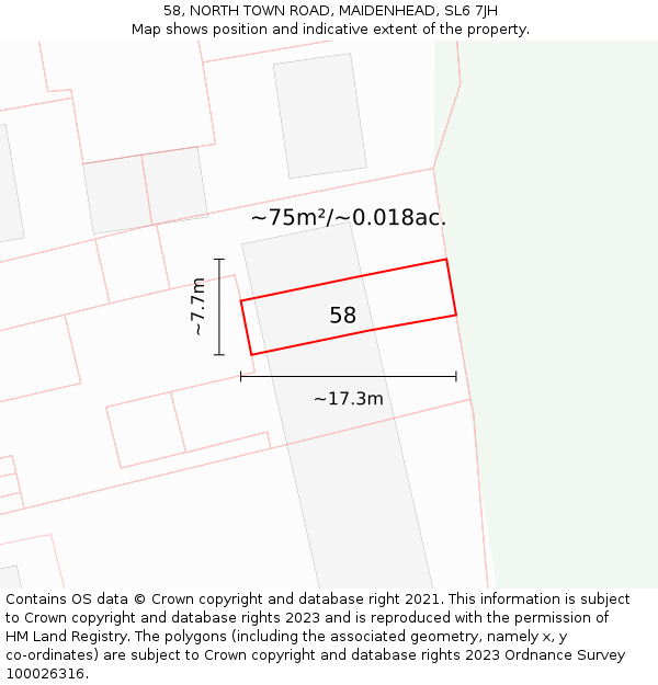 58, NORTH TOWN ROAD, MAIDENHEAD, SL6 7JH: Plot and title map