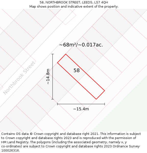 58, NORTHBROOK STREET, LEEDS, LS7 4QH: Plot and title map