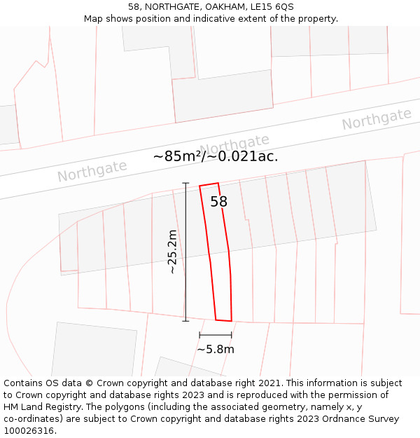 58, NORTHGATE, OAKHAM, LE15 6QS: Plot and title map