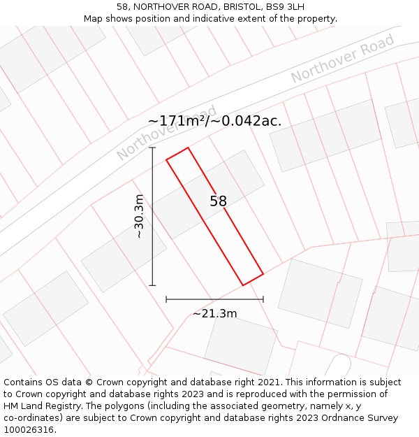 58, NORTHOVER ROAD, BRISTOL, BS9 3LH: Plot and title map