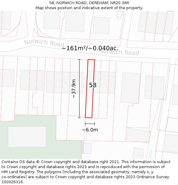 58, NORWICH ROAD, DEREHAM, NR20 3AR: Plot and title map