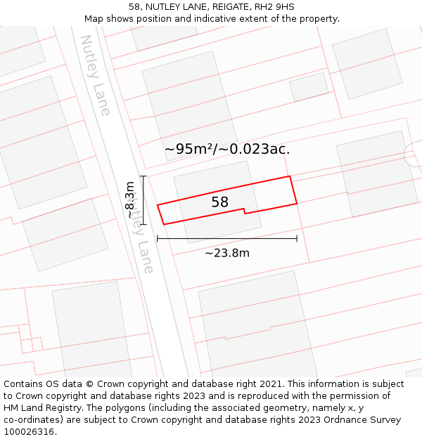 58, NUTLEY LANE, REIGATE, RH2 9HS: Plot and title map