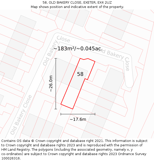 58, OLD BAKERY CLOSE, EXETER, EX4 2UZ: Plot and title map