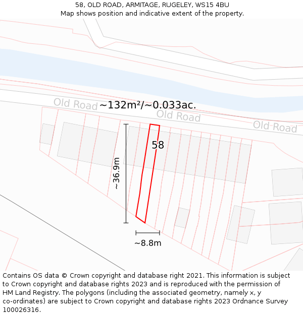 58, OLD ROAD, ARMITAGE, RUGELEY, WS15 4BU: Plot and title map