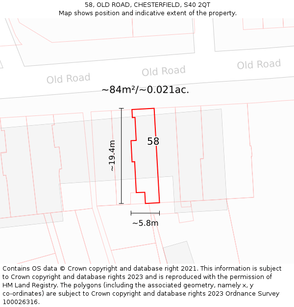 58, OLD ROAD, CHESTERFIELD, S40 2QT: Plot and title map