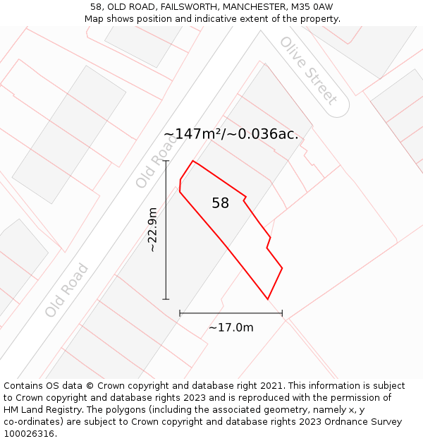 58, OLD ROAD, FAILSWORTH, MANCHESTER, M35 0AW: Plot and title map