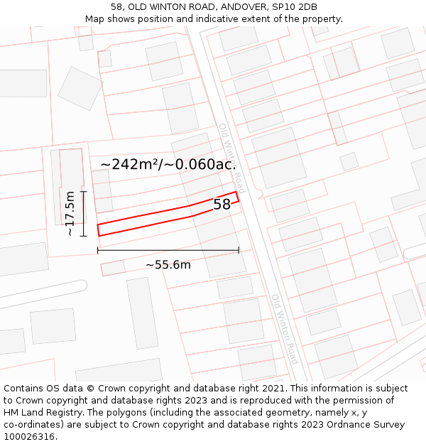 58, OLD WINTON ROAD, ANDOVER, SP10 2DB: Plot and title map