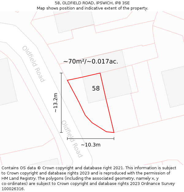58, OLDFIELD ROAD, IPSWICH, IP8 3SE: Plot and title map