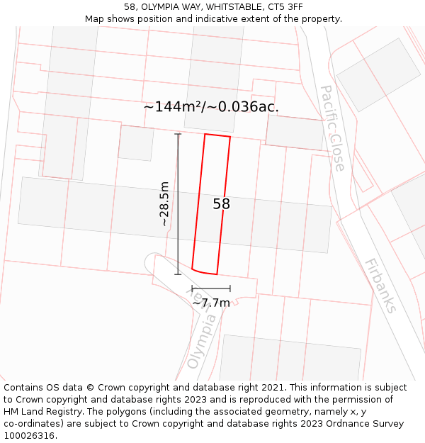 58, OLYMPIA WAY, WHITSTABLE, CT5 3FF: Plot and title map