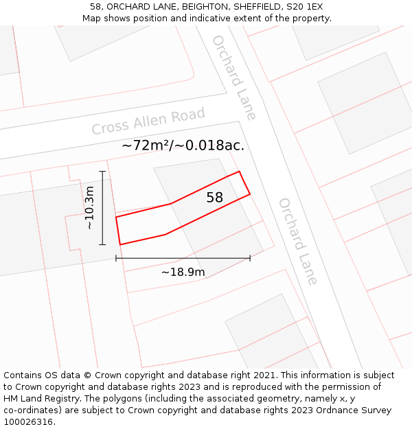 58, ORCHARD LANE, BEIGHTON, SHEFFIELD, S20 1EX: Plot and title map
