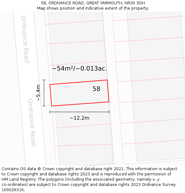 58, ORDNANCE ROAD, GREAT YARMOUTH, NR30 3DH: Plot and title map