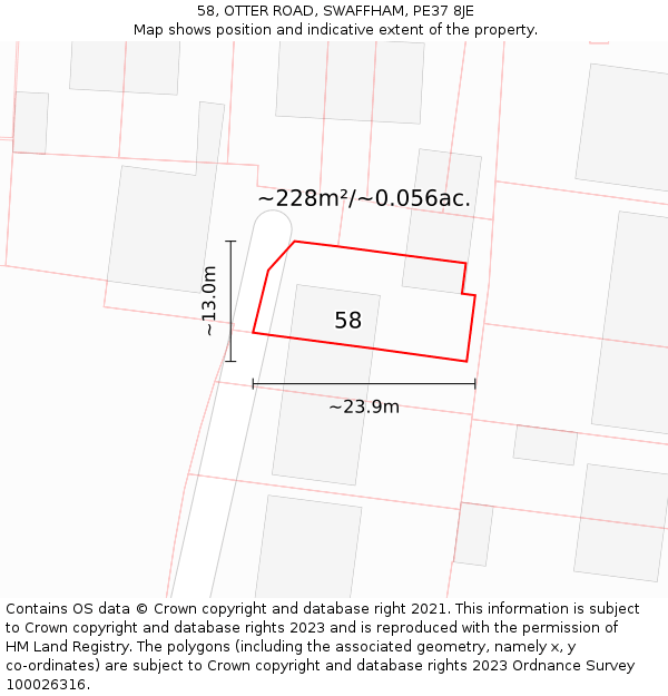 58, OTTER ROAD, SWAFFHAM, PE37 8JE: Plot and title map
