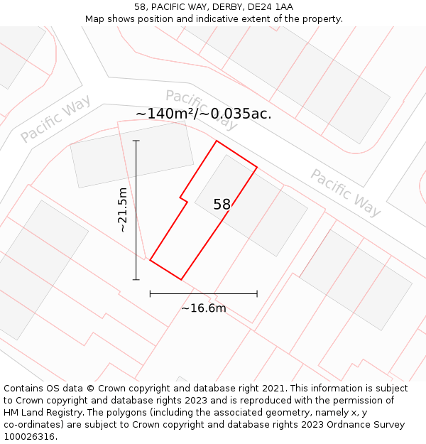 58, PACIFIC WAY, DERBY, DE24 1AA: Plot and title map
