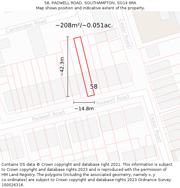 58, PADWELL ROAD, SOUTHAMPTON, SO14 6RA: Plot and title map