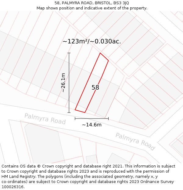 58, PALMYRA ROAD, BRISTOL, BS3 3JQ: Plot and title map