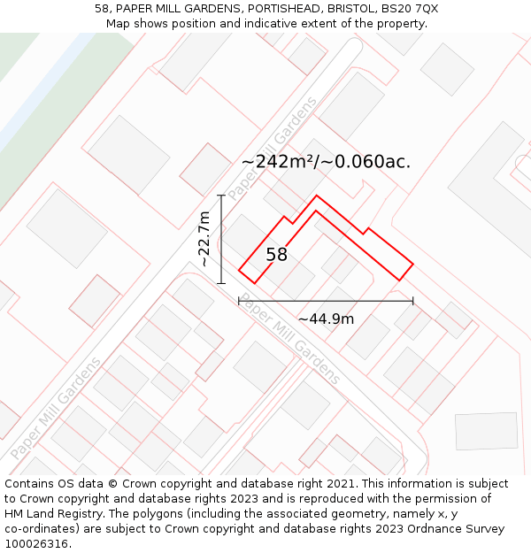 58, PAPER MILL GARDENS, PORTISHEAD, BRISTOL, BS20 7QX: Plot and title map