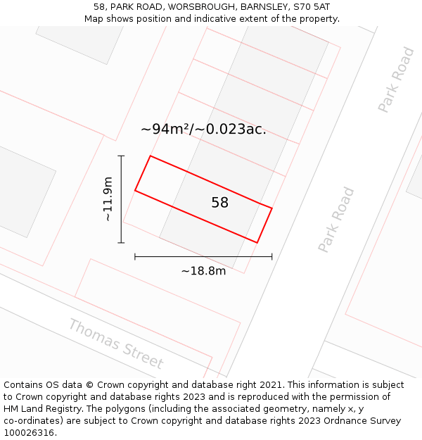58, PARK ROAD, WORSBROUGH, BARNSLEY, S70 5AT: Plot and title map