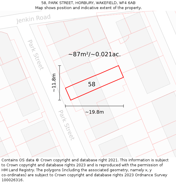 58, PARK STREET, HORBURY, WAKEFIELD, WF4 6AB: Plot and title map