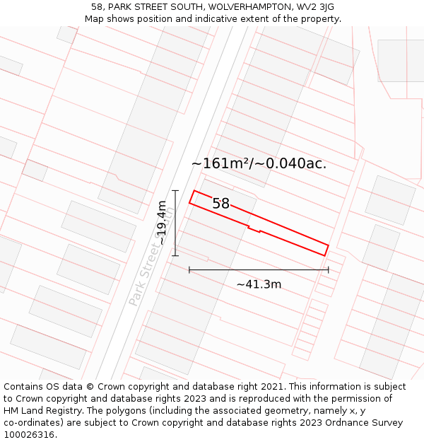 58, PARK STREET SOUTH, WOLVERHAMPTON, WV2 3JG: Plot and title map