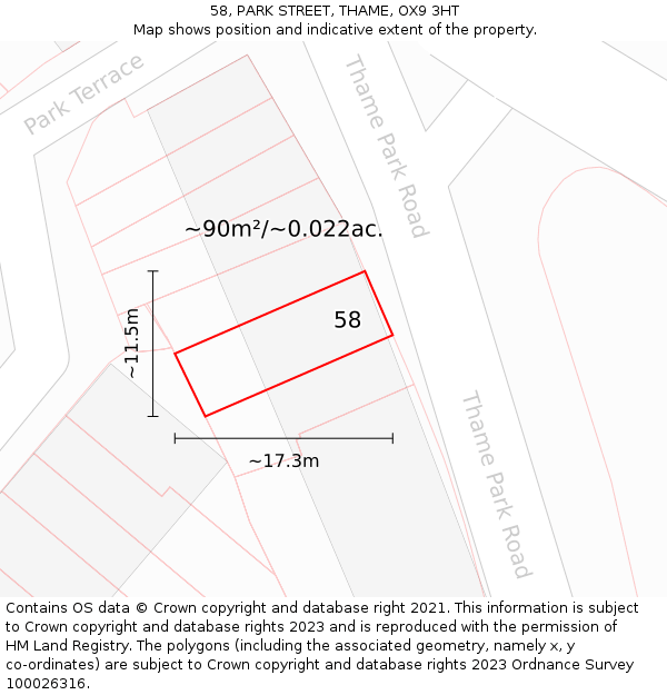 58, PARK STREET, THAME, OX9 3HT: Plot and title map