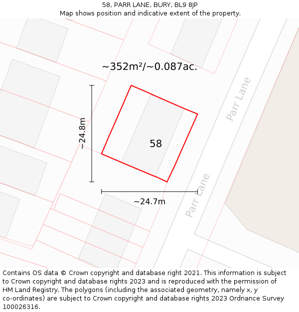 58, PARR LANE, BURY, BL9 8JP: Plot and title map