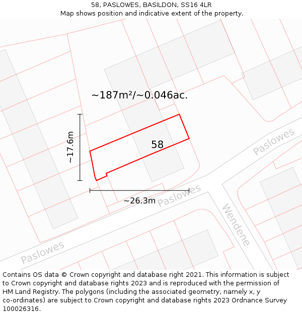 58, PASLOWES, BASILDON, SS16 4LR: Plot and title map