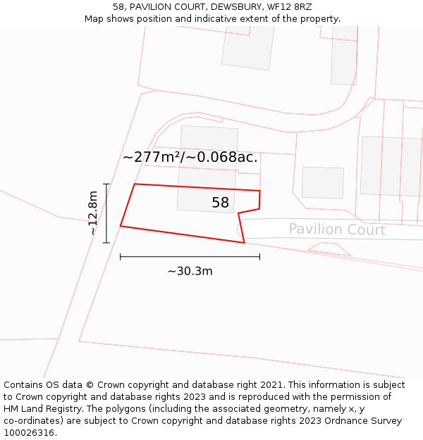 58, PAVILION COURT, DEWSBURY, WF12 8RZ: Plot and title map