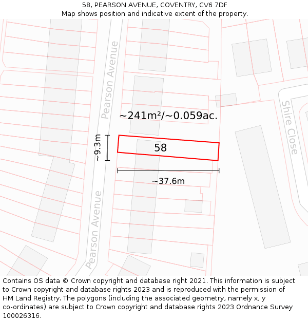 58, PEARSON AVENUE, COVENTRY, CV6 7DF: Plot and title map