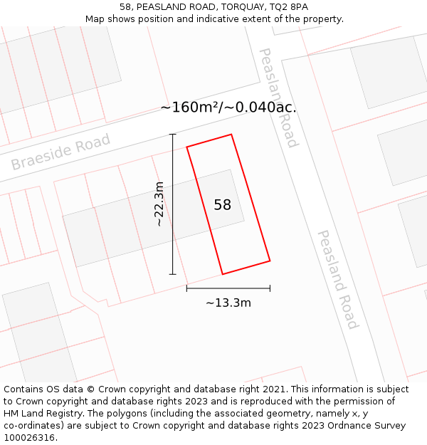 58, PEASLAND ROAD, TORQUAY, TQ2 8PA: Plot and title map