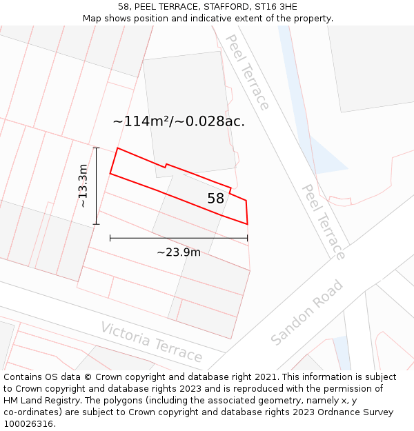 58, PEEL TERRACE, STAFFORD, ST16 3HE: Plot and title map