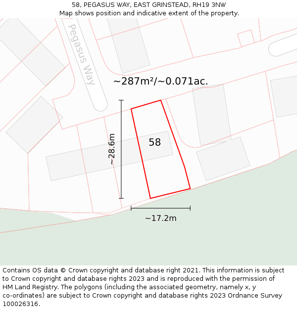 58, PEGASUS WAY, EAST GRINSTEAD, RH19 3NW: Plot and title map