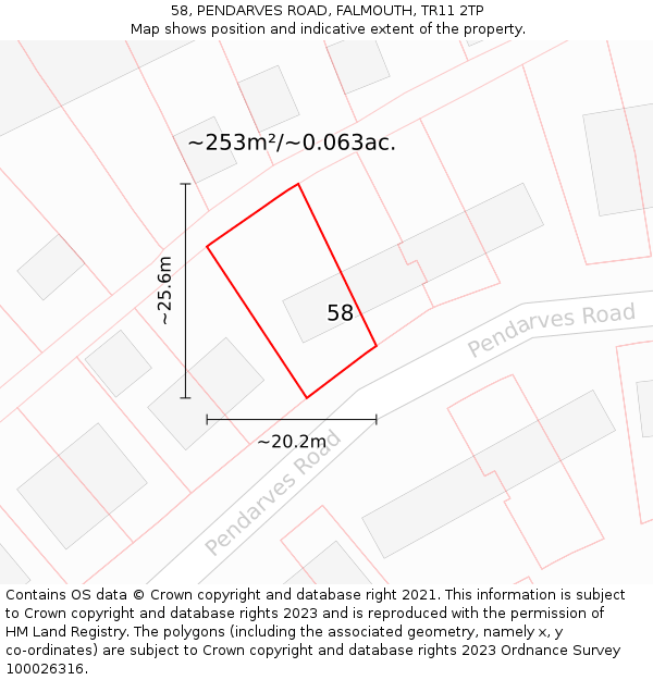 58, PENDARVES ROAD, FALMOUTH, TR11 2TP: Plot and title map