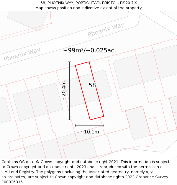 58, PHOENIX WAY, PORTISHEAD, BRISTOL, BS20 7JX: Plot and title map