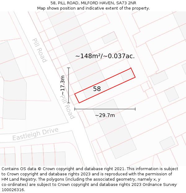 58, PILL ROAD, MILFORD HAVEN, SA73 2NR: Plot and title map