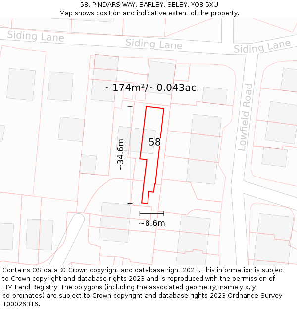 58, PINDARS WAY, BARLBY, SELBY, YO8 5XU: Plot and title map