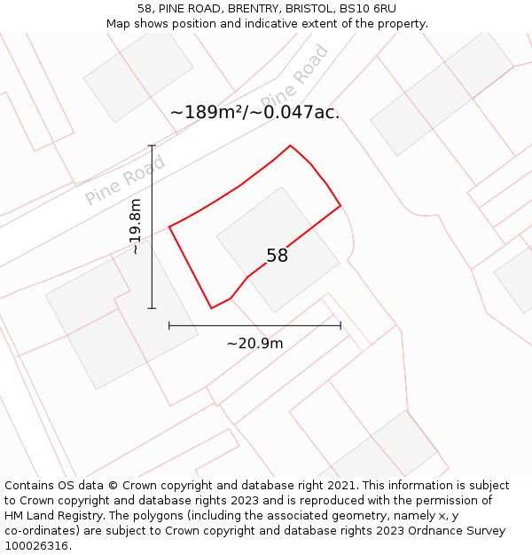 58, PINE ROAD, BRENTRY, BRISTOL, BS10 6RU: Plot and title map