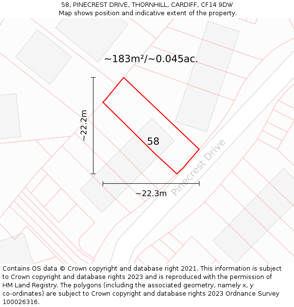 58, PINECREST DRIVE, THORNHILL, CARDIFF, CF14 9DW: Plot and title map