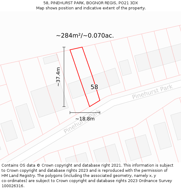 58, PINEHURST PARK, BOGNOR REGIS, PO21 3DX: Plot and title map