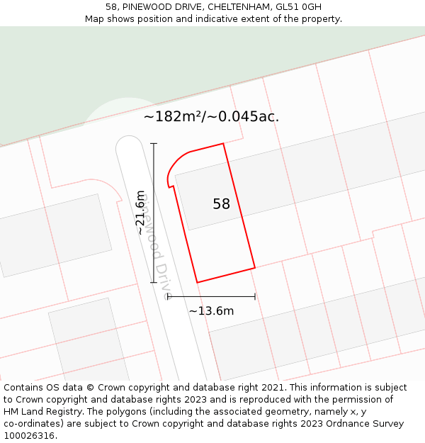 58, PINEWOOD DRIVE, CHELTENHAM, GL51 0GH: Plot and title map