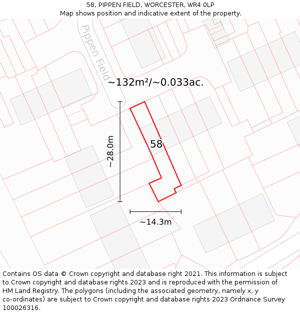 58, PIPPEN FIELD, WORCESTER, WR4 0LP: Plot and title map