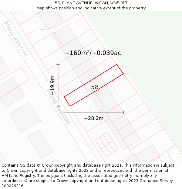 58, PLANE AVENUE, WIGAN, WN5 9PT: Plot and title map