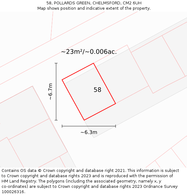 58, POLLARDS GREEN, CHELMSFORD, CM2 6UH: Plot and title map