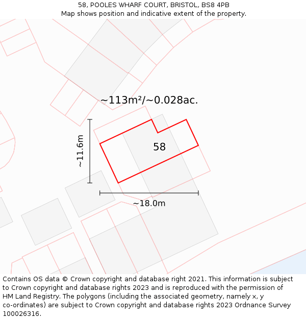58, POOLES WHARF COURT, BRISTOL, BS8 4PB: Plot and title map