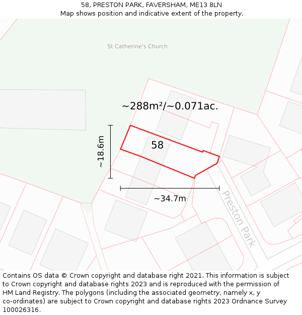 58, PRESTON PARK, FAVERSHAM, ME13 8LN: Plot and title map