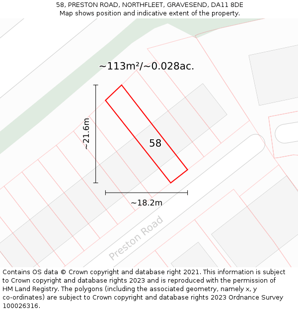 58, PRESTON ROAD, NORTHFLEET, GRAVESEND, DA11 8DE: Plot and title map