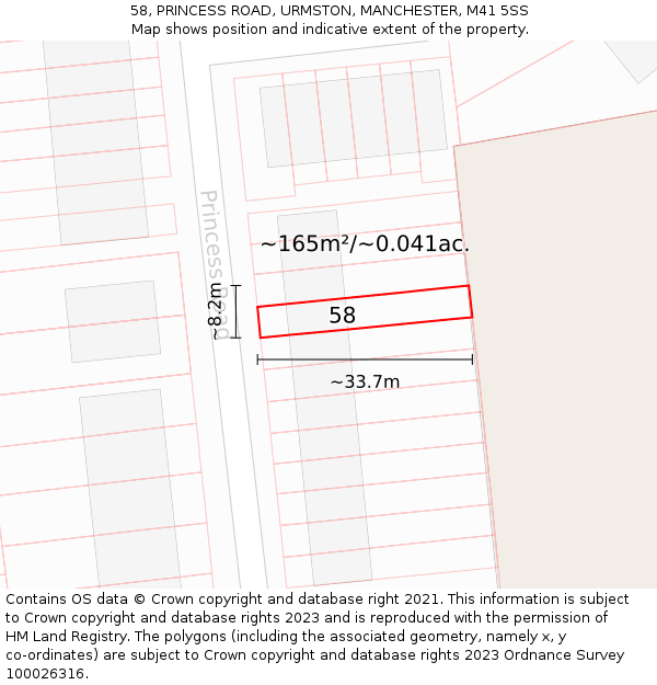 58, PRINCESS ROAD, URMSTON, MANCHESTER, M41 5SS: Plot and title map