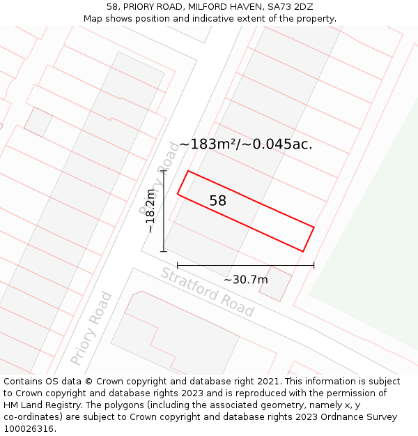 58, PRIORY ROAD, MILFORD HAVEN, SA73 2DZ: Plot and title map